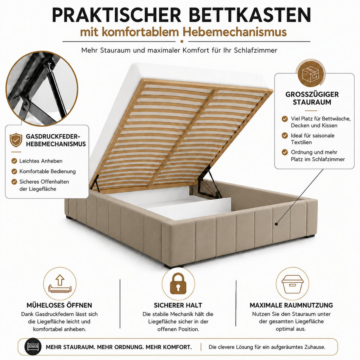 POLSTERBETT 160x200 cm, Nero, Doppelbett mit Bettkasten, Lattenrost aus Holz, Velourstoff, Braun - Braun, Holz/Kunststoff (160/200cm) - Marpur