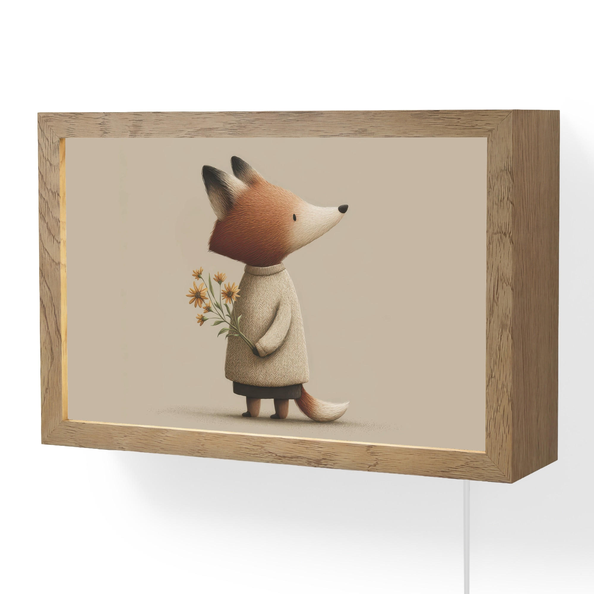 OnlyWow NÁSTĚNNÁ LAMPA Liška - Žluté květy - Minimalistický 30x20 cm