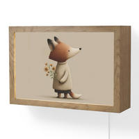 NÁSTĚNNÁ LAMPA Liška - Žluté květy - Minimalistický 30x20 cm - šedohnědá, kompozitní dřevo (30/20/8cm) - OnlyWow