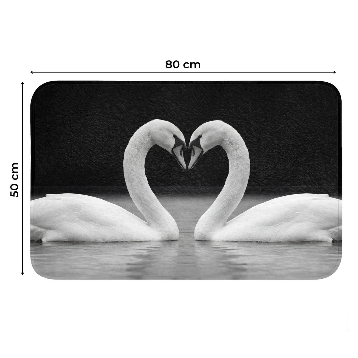 WC PŘEDLOŽKA Labutě - srdce - černá - bílá 80x50 cm - černá, textil/plast (80/1cm) - OnlyWow