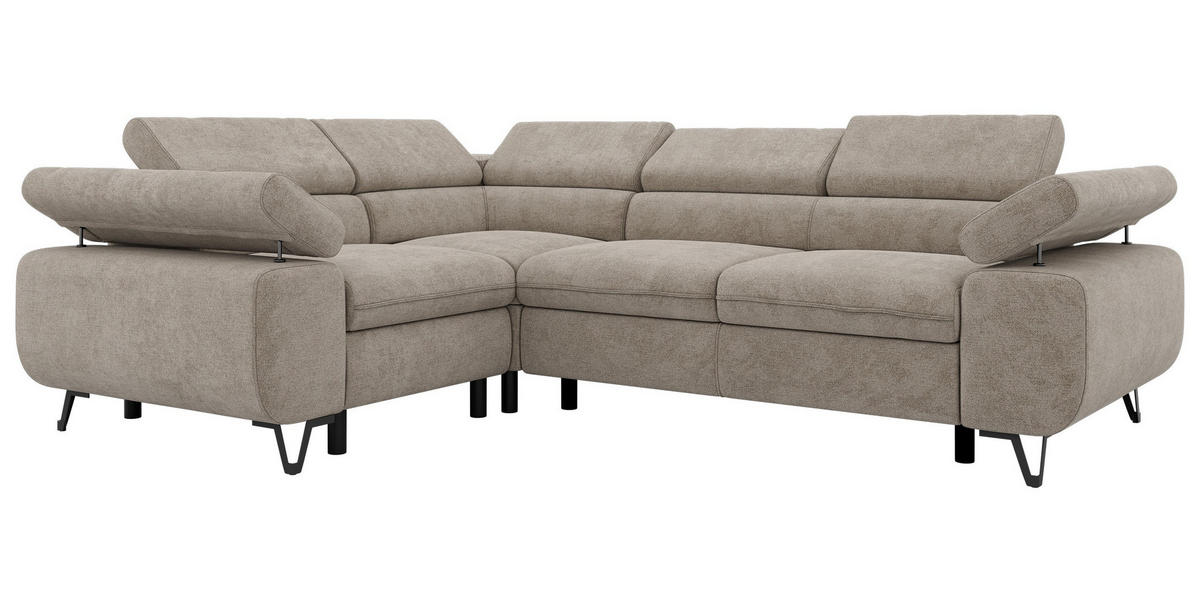 ECKSOFA ORSO L Greige Stukture - Links Seite - Greige/Schwarz, Textil/Metall (197/268cm) - MKS