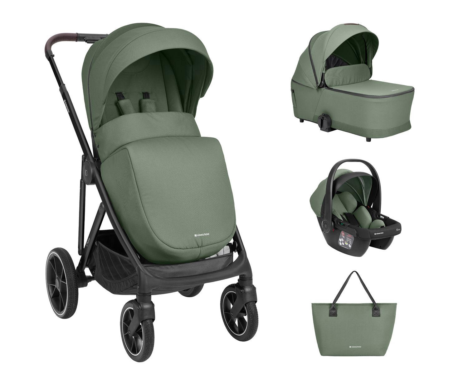 KOMBIKINDERWAGEN Chiara 3 in 1 grün Babyschale, Babywanne, faltbar, Tasche - Grün, Metall (95/58/108cm) - Kikka boo