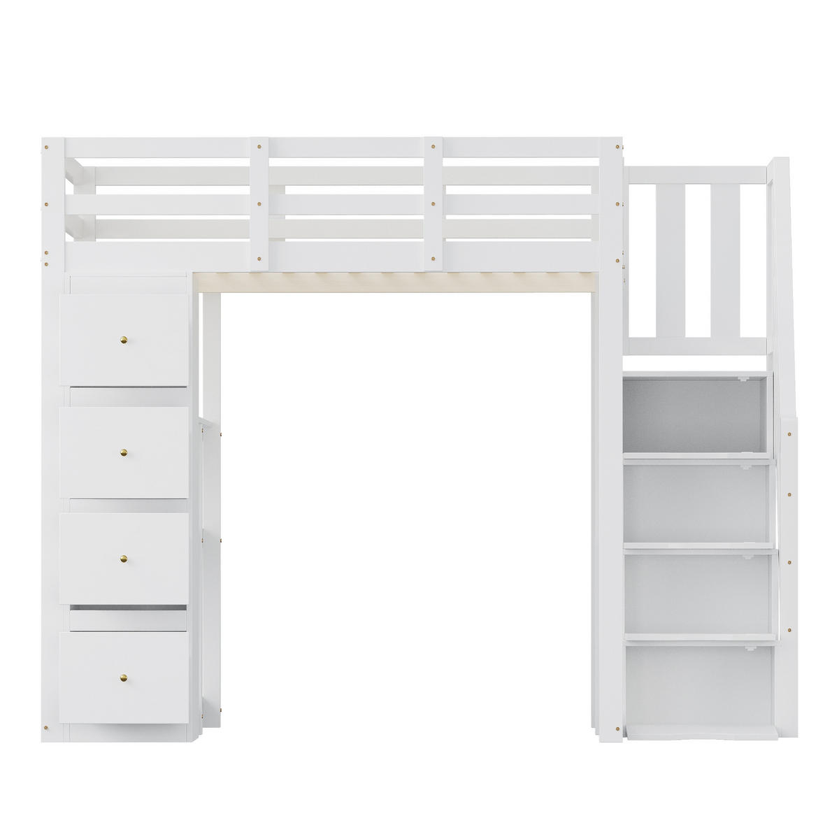 HOCHBETT 140/200 cm Weiß mit Aufbewahrungsschublade und Sicherheitsleiter ohne Matratze - Weiß, Holz (140/200cm) - OKWISH