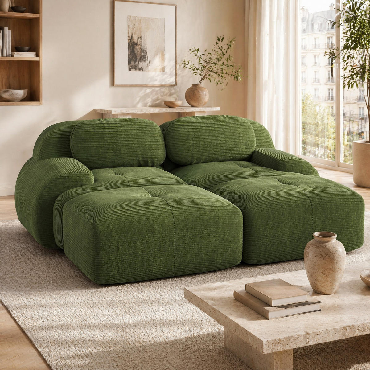 SOFA in Grün aus Cord, modular, rahmenlos und montagefrei - Grün, Textil (178/70/208cm) - Flora Grace