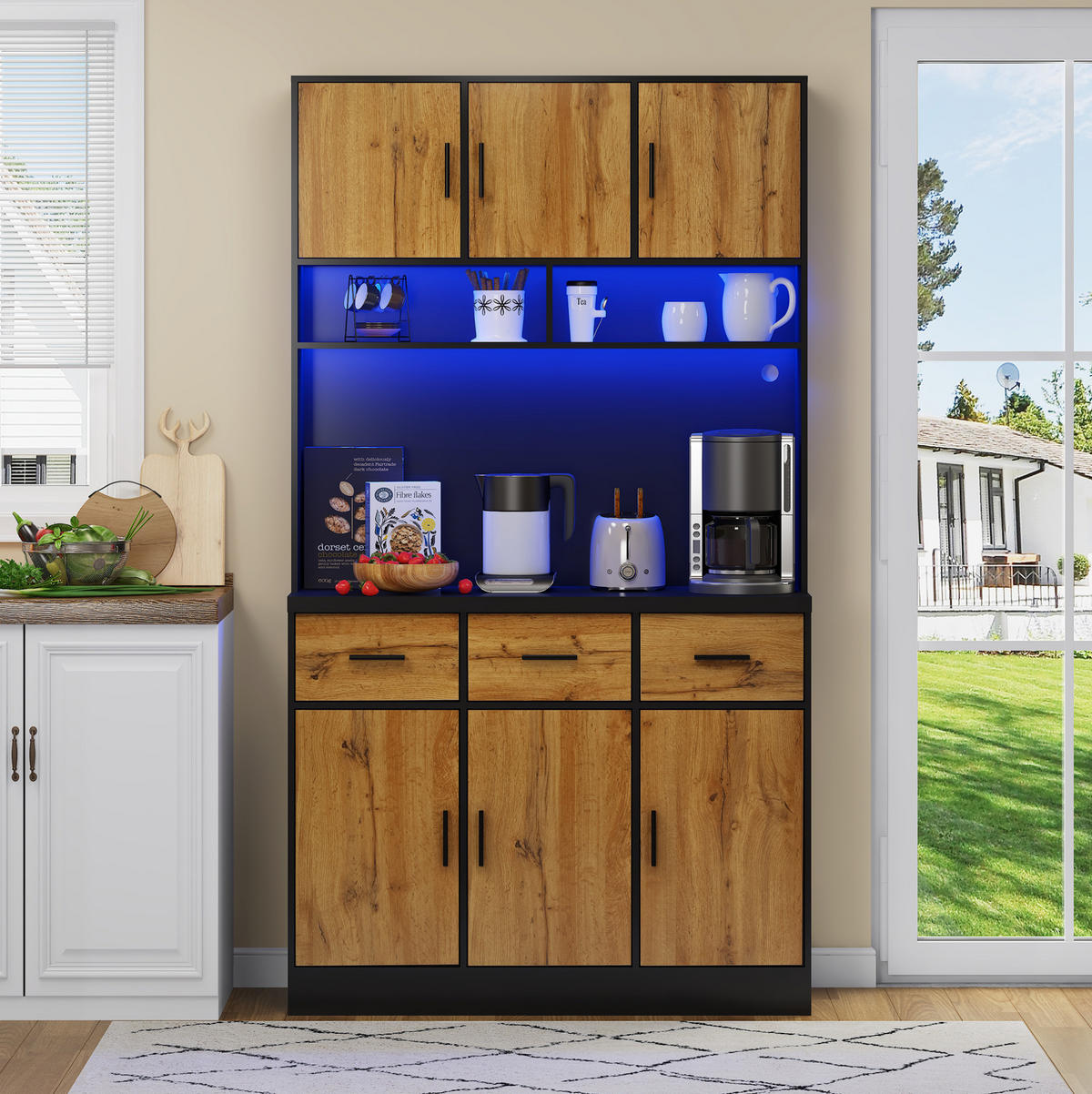 BUFFET 100/180/40 cm Schwarz/Natur aus MDF mit LED-Beleuchtung - Schwarz, Holzwerkstoff (40/180/100cm) - OKMYHOME