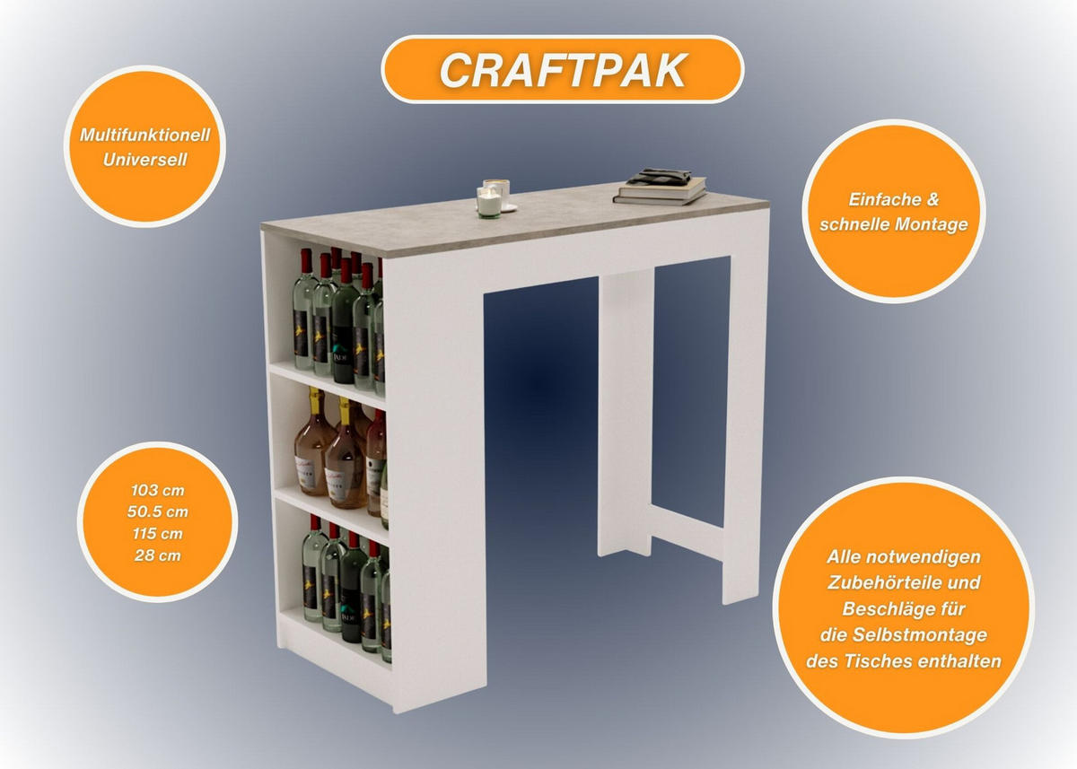 BARTISCH Grau 103/50.5/115cm - Weiß/Grau, Holzwerkstoff (115/103/50.5cm) - CraftPAK