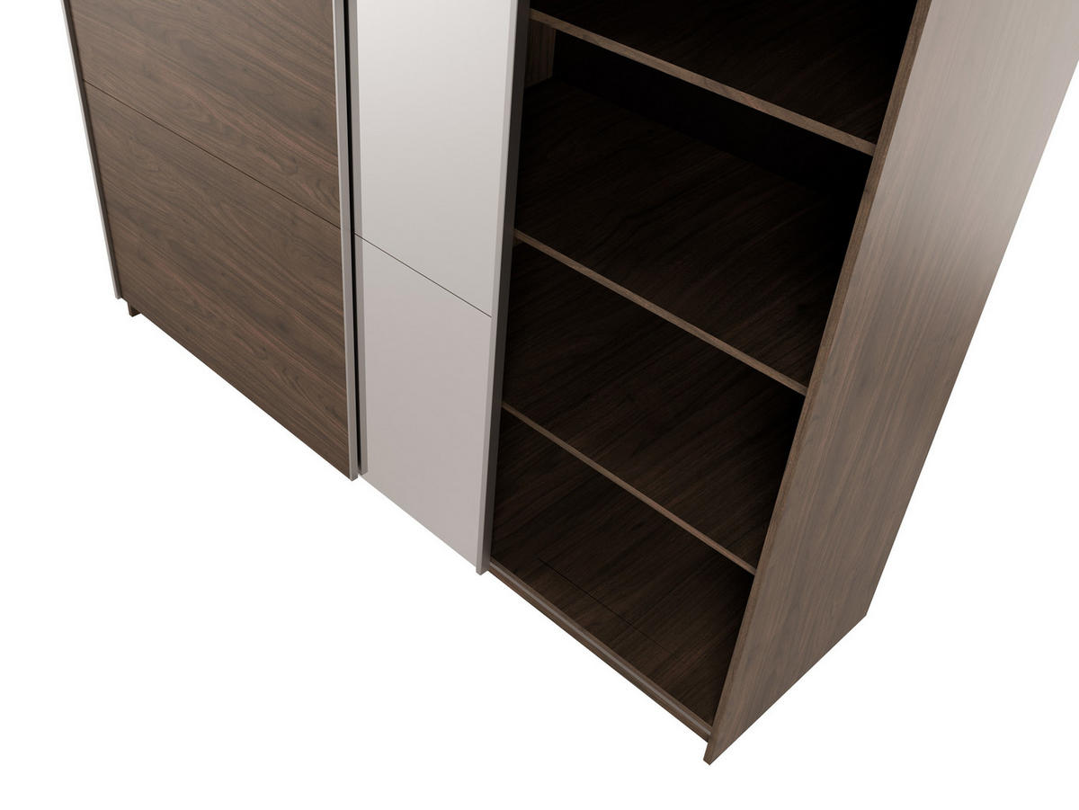 SCHWEBETÜRENSCHRANK BELDEN 150,6/207/55,3cm 2-türig mit Spiegel Nussbaumfarben - Nussbaumfarben, Holzwerkstoff (150.6/207/55.3cm) - MASSENO