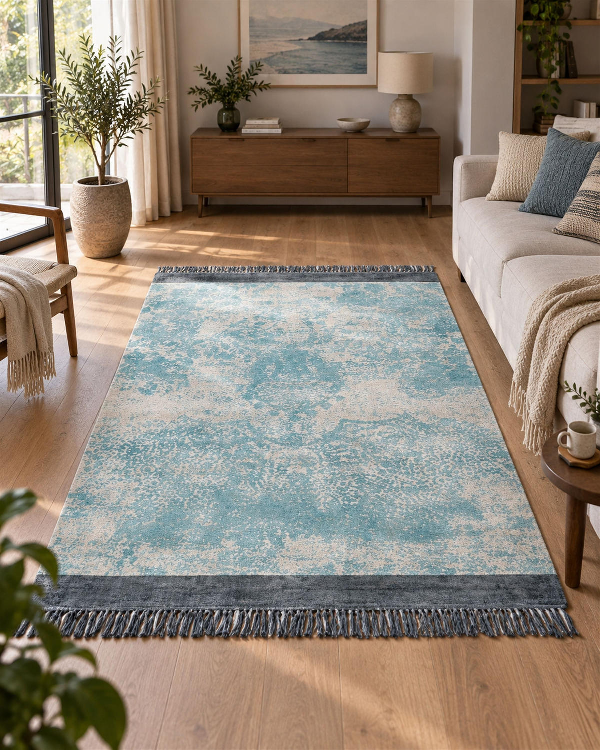 KURZFLOR-TEPPICH Akarsu 230/160 cm - Blau, Naturmaterialen (160/230cm) - Beliani