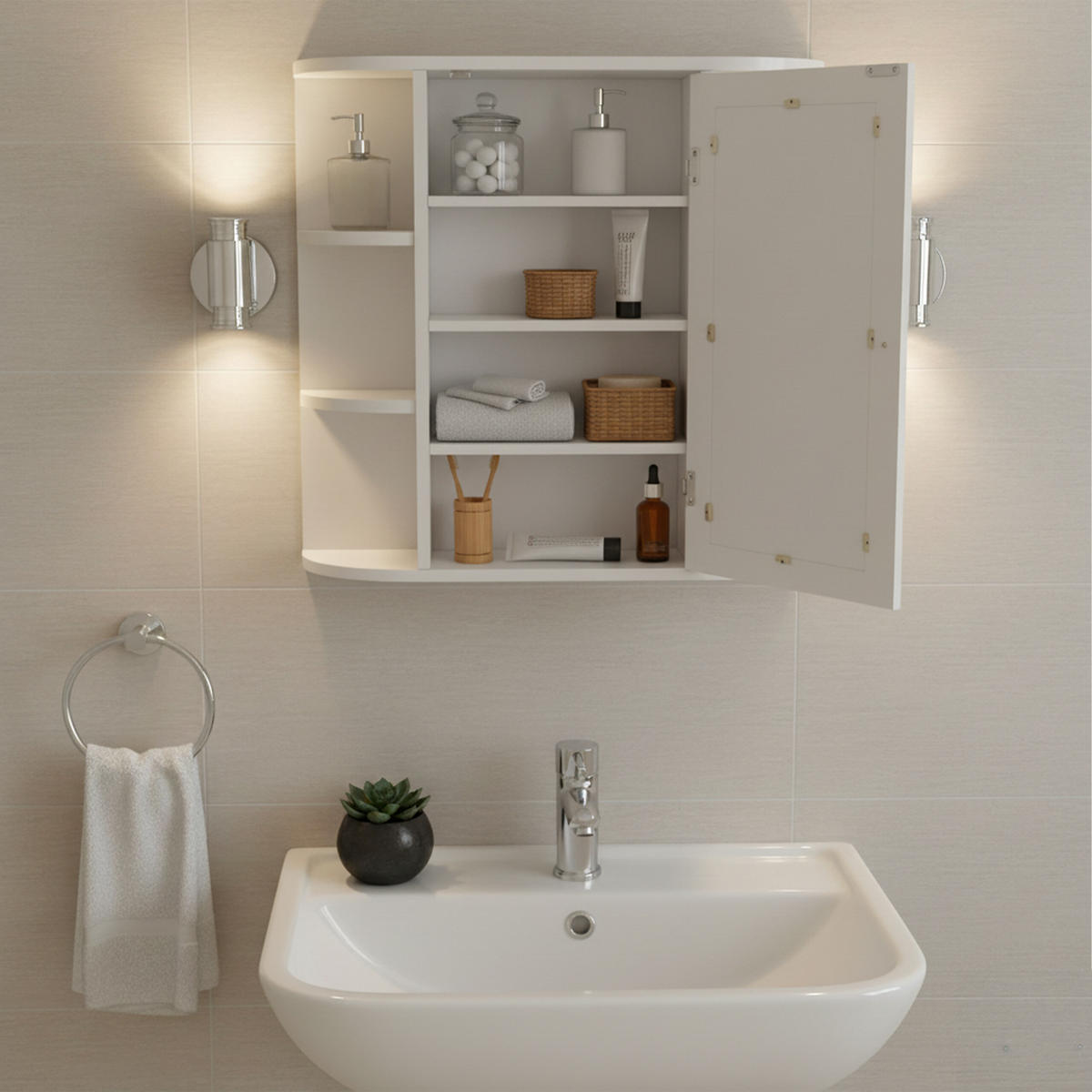 SPIEGELSCHRANK - Weiß, Glas/Holzwerkstoff (61/58/18cm) - Relaxdays