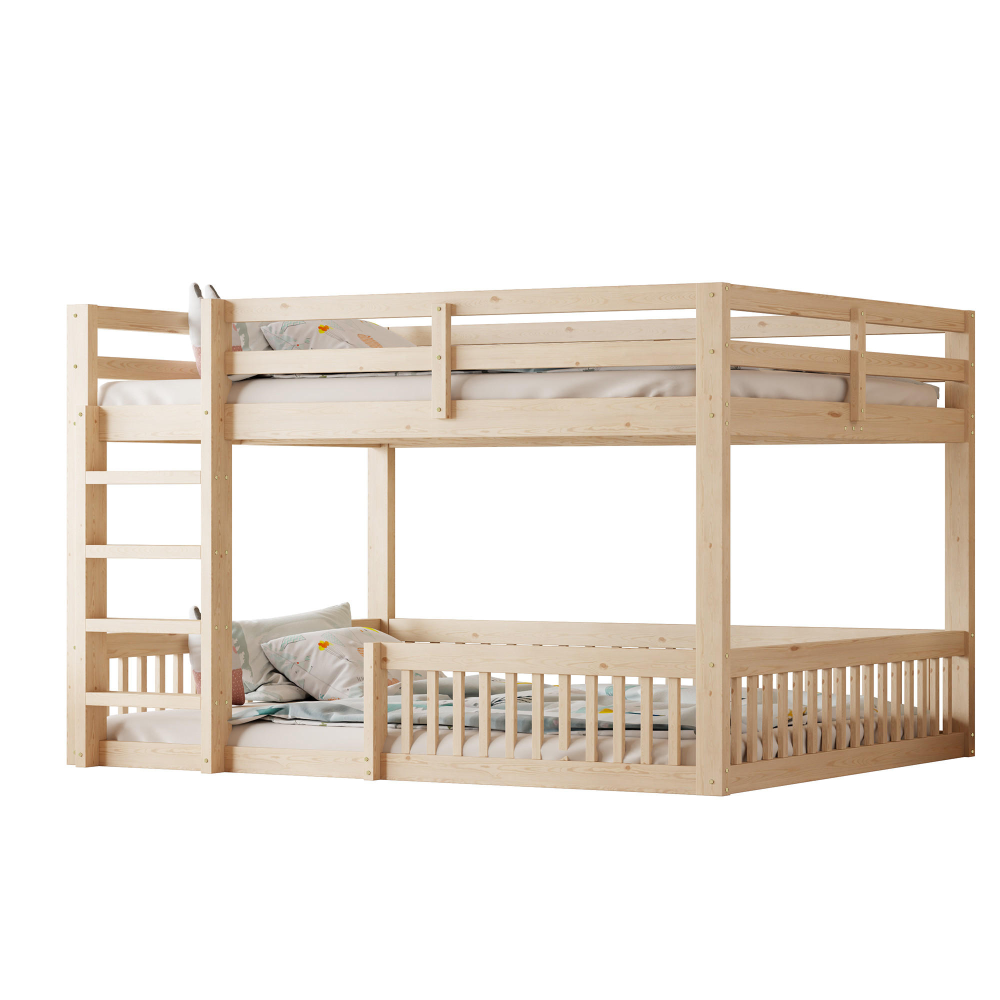 ETAGENBETT 160/200 cm in Natural mit Schutzgittern und hoher Belastbarkeit aus MDF und Kiefer - Naturfarben, Holzwerkstoff - STILVORA