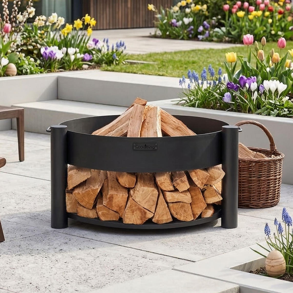 FEUERSCHALE Washington Stahl rund Ø 60 cm mit seitlichen Griffen - Schwarz, Metall (60/45/60cm) - Mr. Deko