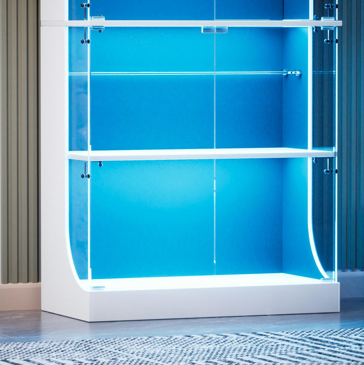 VITRINE 80/35/165 cm Weiß aus Glas und Holzwerkstoff mit LED-Beleuchtung - Weiß, Holzwerkstoff (35/165/80cm) - OKMYHOME