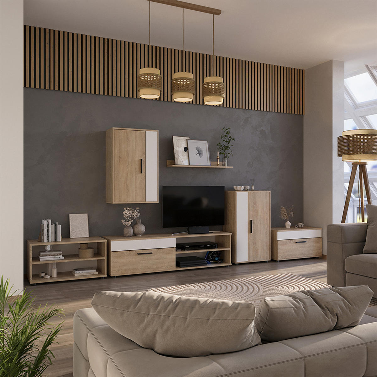 NÁSTĚNNÁ POLICE Berno Sonoma/bílá - bílá/Sonoma dub, kompozitní dřevo (50.1/78.4/28.3cm) - Vicco