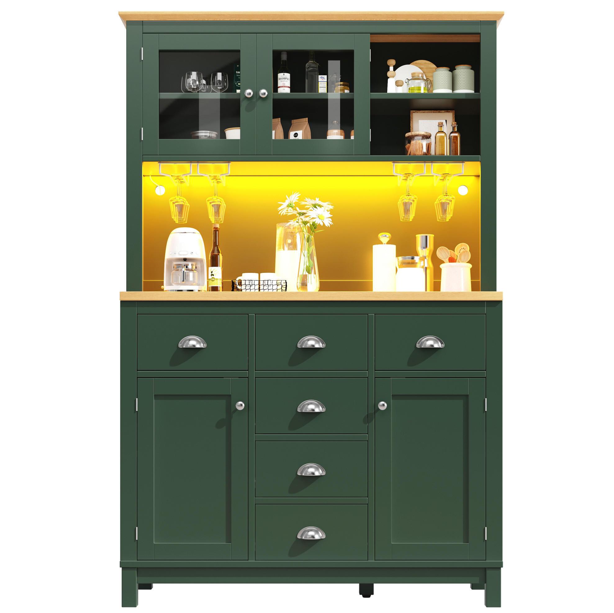 BUFFET 104/180/40 cm Grün aus MDF mit LED-Lichtleiste - Grün, Holzwerkstoff (40/180/104cm) - OKMYHOME