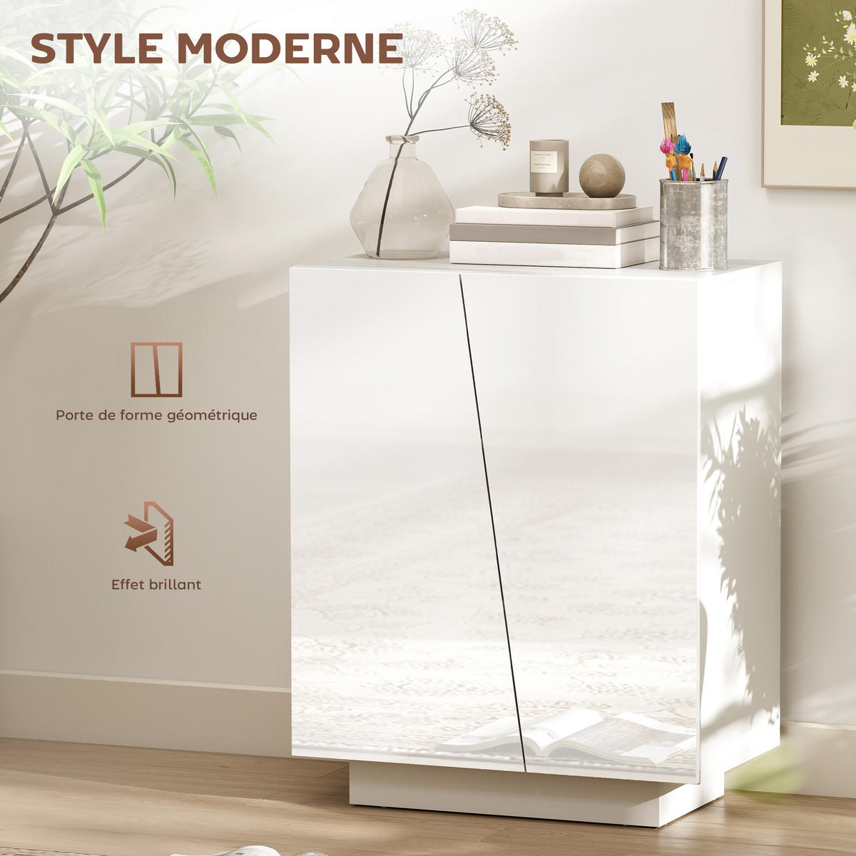SIDEBOARD DE-11192 2 Türen mit verstellbarem Boden Weiß Hochglanz - Weiß, Holzwerkstoff (70/88/40cm) - ComfortXL