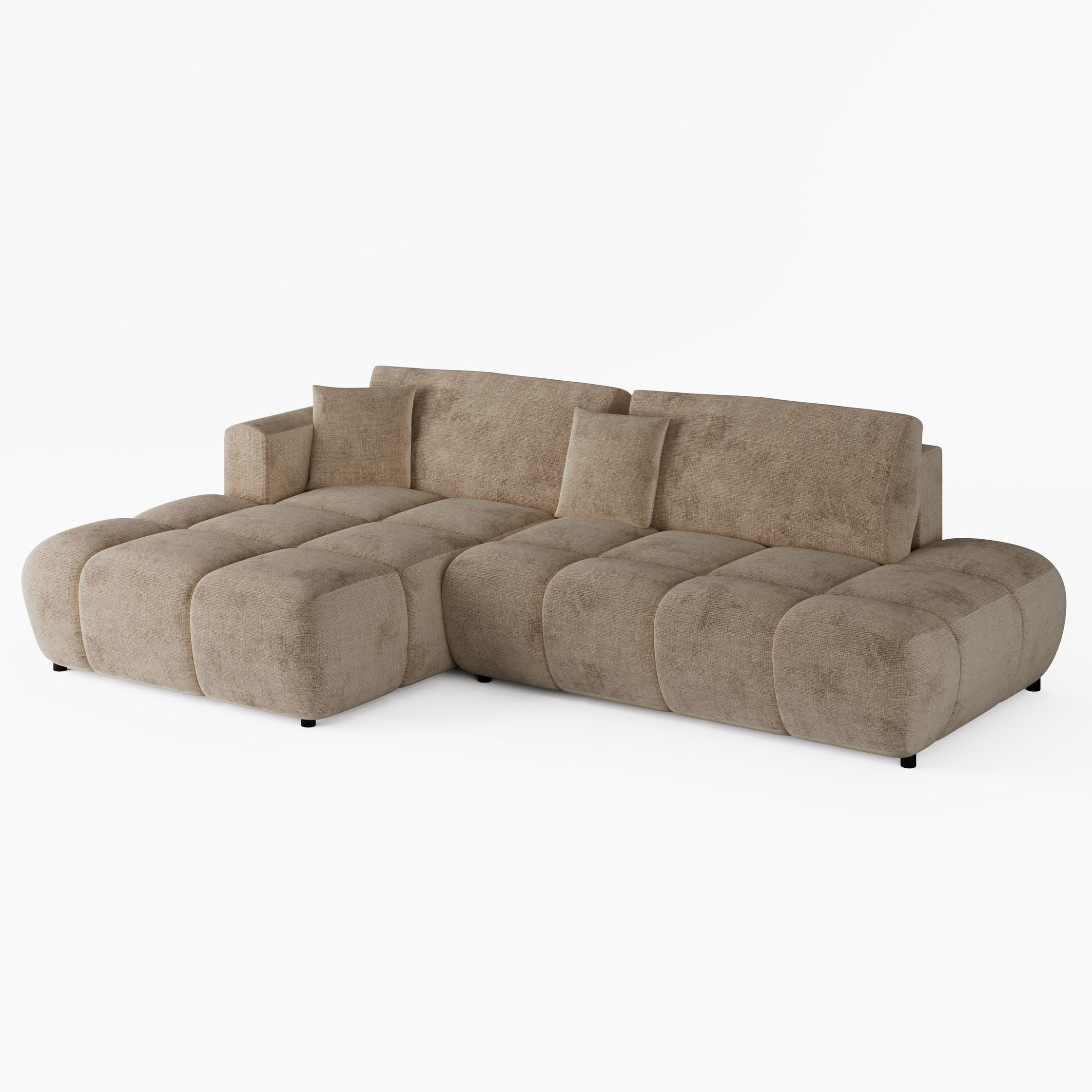 ECKSOFA BARI Links Braun Chenille-Stoff L-Form Couch mit Schlaffunktion & Bettkasten - Schwarz/Braun, Holz (170/280cm) - Barchello