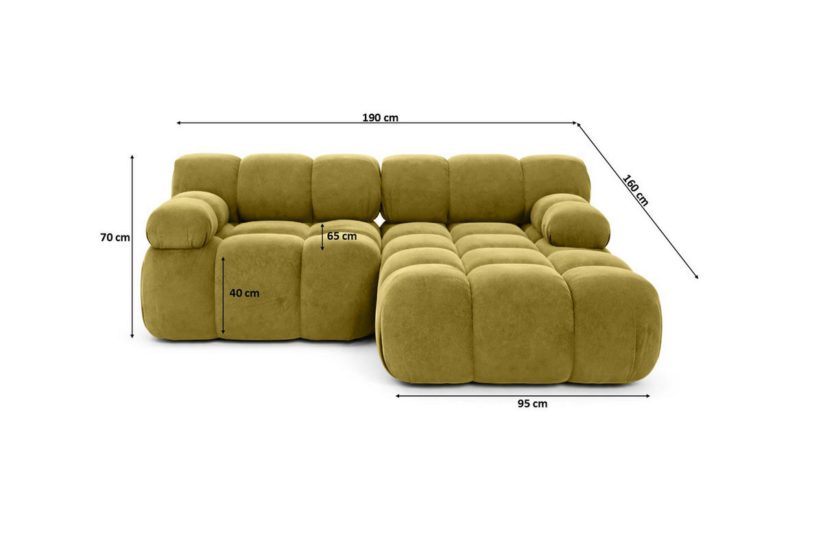 ECKSOFA L-form Mini Modular, Veloursstoff Salvador, Olive, Rechts, Selia - Olivgrün, Holz (190/160cm) - Kaiser Möbel