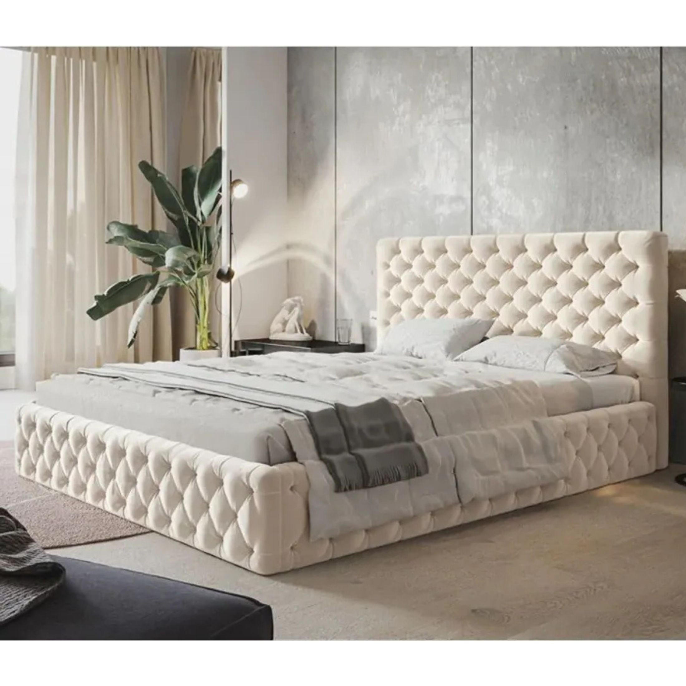 POLSTERBETT SIM 8 mit Kopfteil, 120 x 200 cm mit Bettkasten und Lattenrost aus Holz, Velourstoff, Farbe: Beige - Beige, Holz/Kunststoff (120/200cm) - Sepro Meble