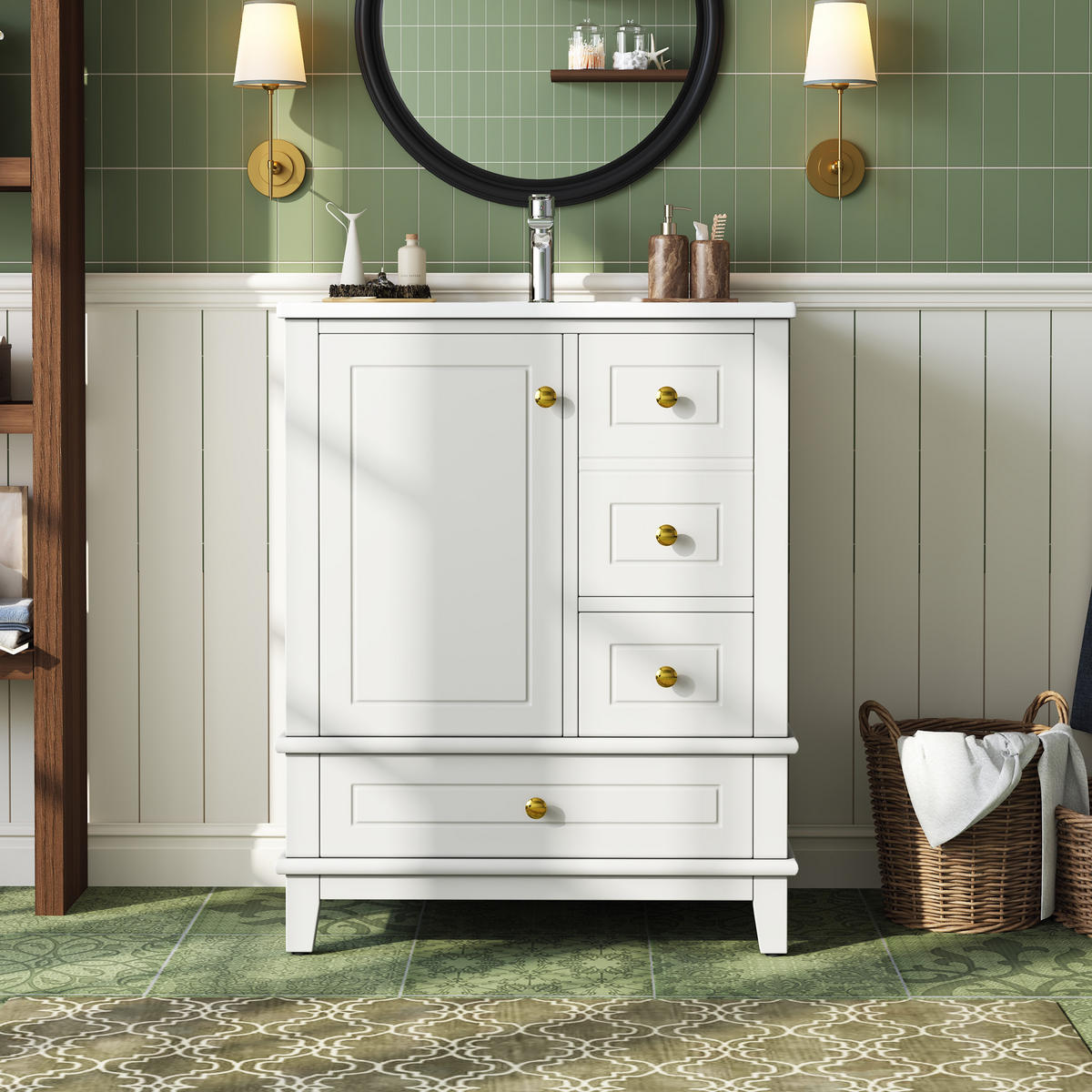 BADEZIMMERSCHRANK Weiß Lackiert 3 Schubladen Tür Stauraum 61cm - Weiß, Keramik (61/86/47cm) - FLIEKS