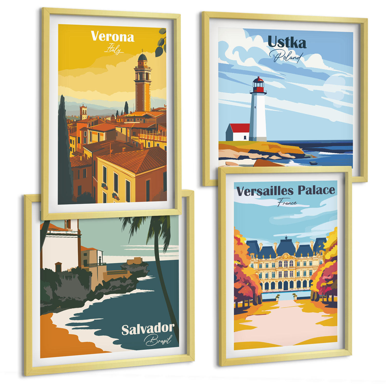 BILDER SET 4er Set - 50x50 cm & 40x60 cm Goldrahmen - Blicke auf berühmte Orte am Meer - Goldfarben, Kunststoff (50/50cm) - TULUP