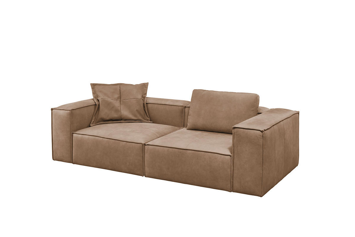 SOFA CARMO Taupe Leder - Taupe/Schwarz, Leder/Kunststoff (266/68/118cm) - KAWOLA