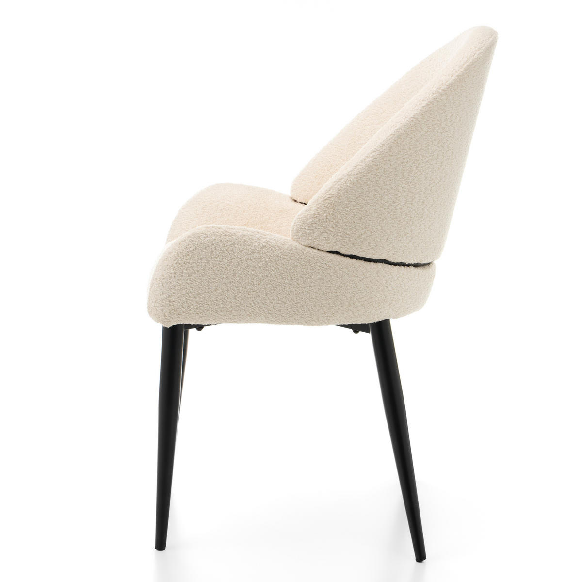 STUHL BERGAMO gepolsterter mit Steppung - hellbeige - Boucle - Ecru/Schwarz, Textil/Metall (56/91/61cm) - NEW HOME