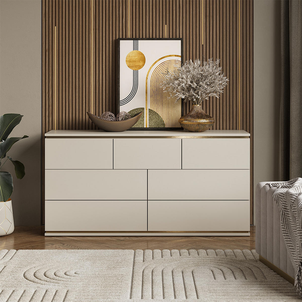 KREDENC Linette Kašmír - zlatá/kašmírová, kompozitní dřevo (139.8/70/42cm) - Vicco