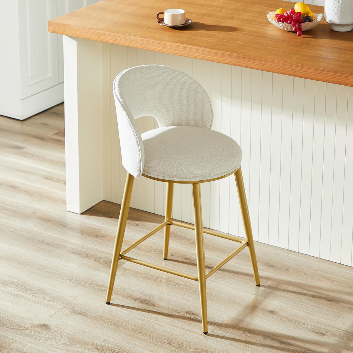 BARHOCKER 2er-Set mit Goldgestell und Polsterung - Beige, Textil (52/97/57cm)