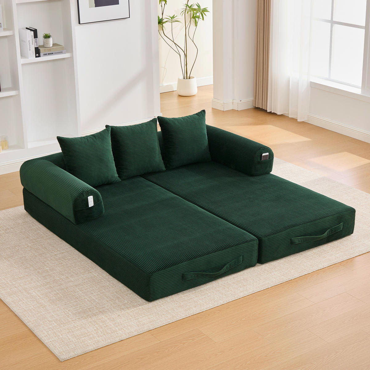 SCHLAFSOFA 200/94/67 cm Smaragd mit Seitentaschen plus und 3 Kissen - Smaragdgrün, Textil (200/67/94cm) - Oxeza