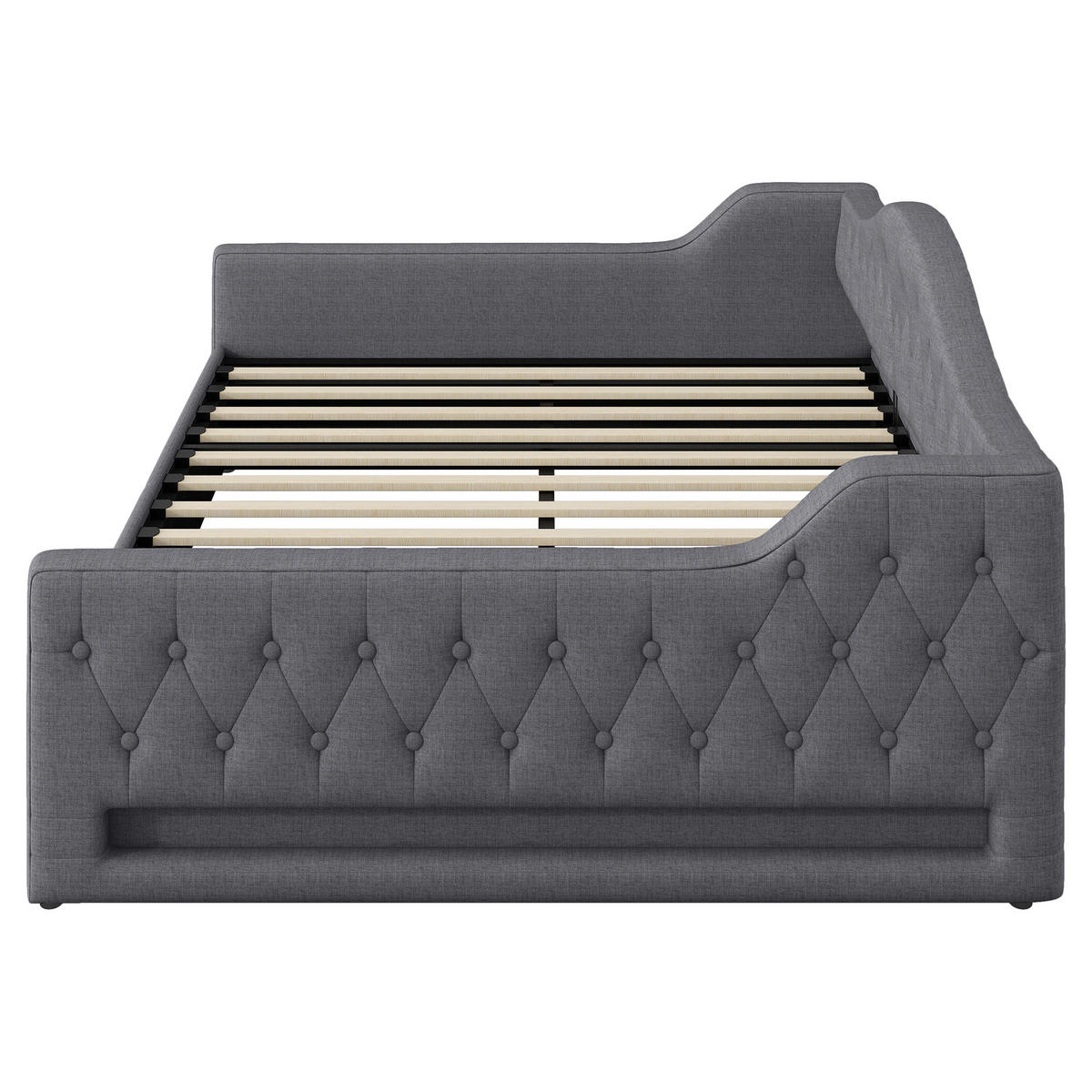 POLSTERBETT 140/200 cm Grau mit LED-Beleuchtung und Stauraum aus Leinen - Grau, Holzwerkstoff (140/200cm) - OKWISH