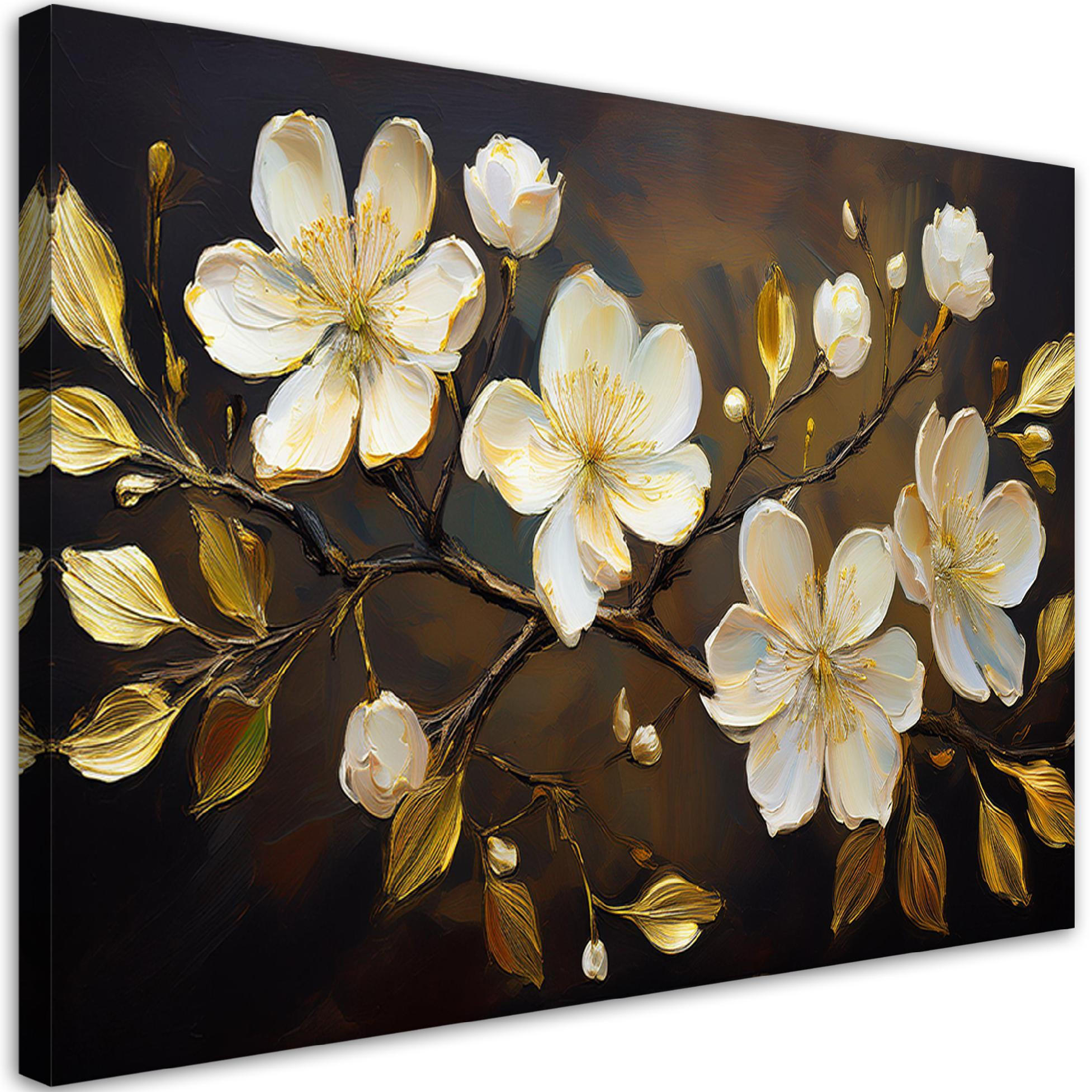 WANDBILD weiße blumen auf einem zweig - Beige, Textil (60/40cm) - Feeby