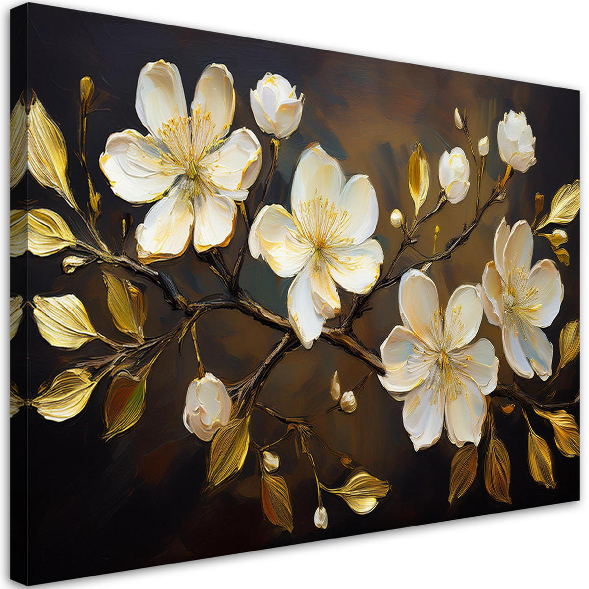 WANDBILD weiße blumen auf einem zweig - Beige, Textil (60/40cm) - Feeby