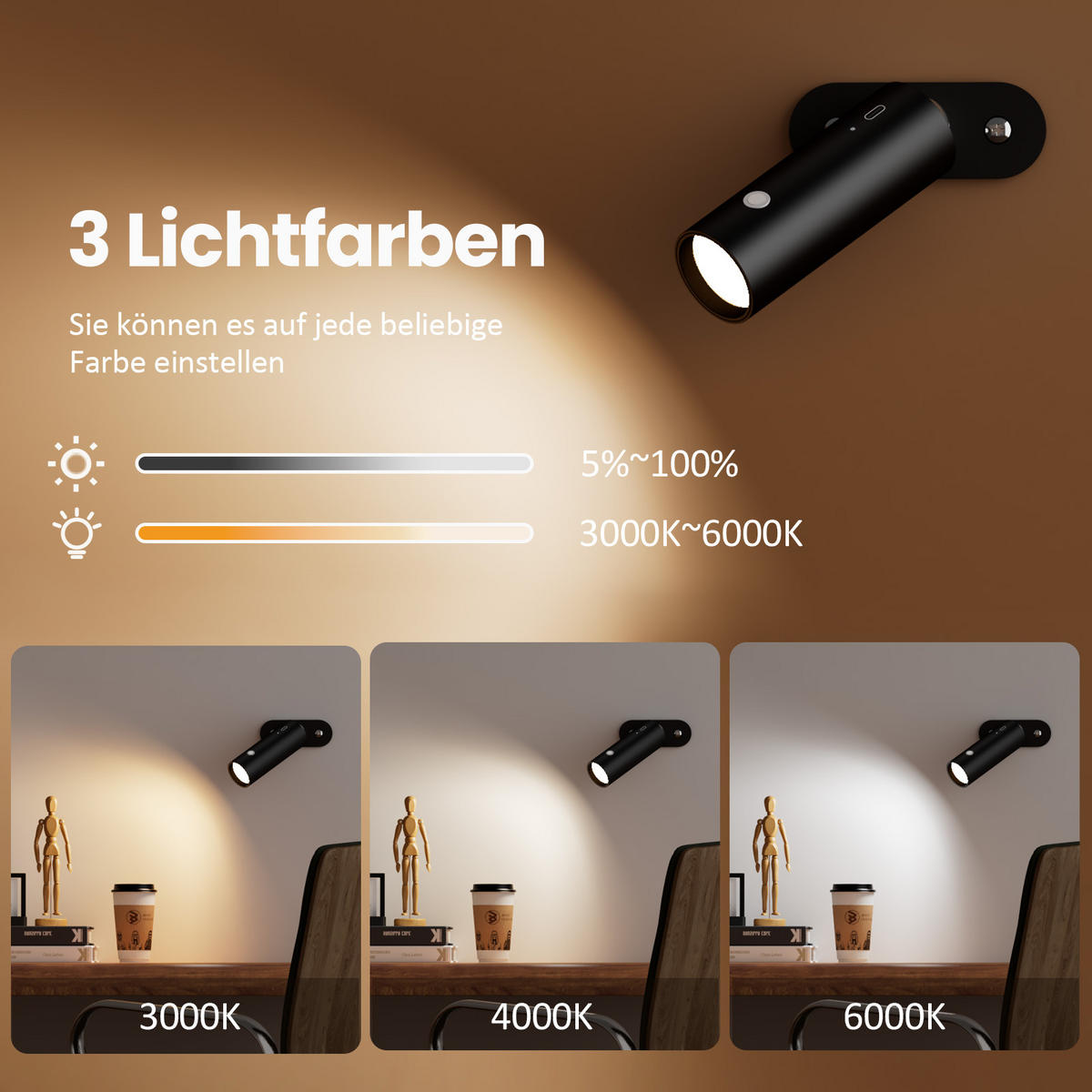 SCHREIBTISCHLAMPE LED dimmbar kabellos Schwarz - Schwarz, Metall (33/12/33cm) - EMKE