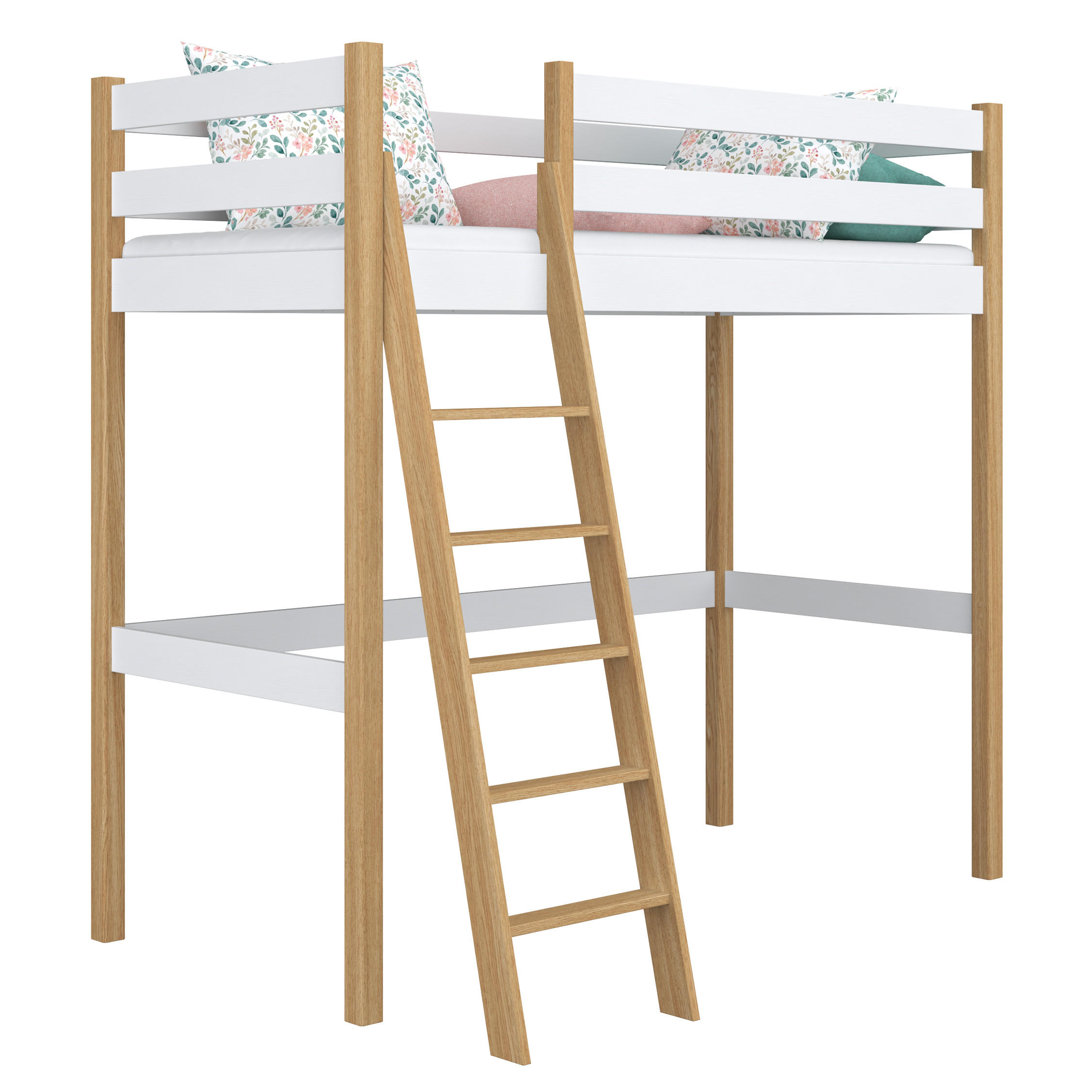N-Wood Hochbett Eiche Artisan, Weiß 100x190 cm