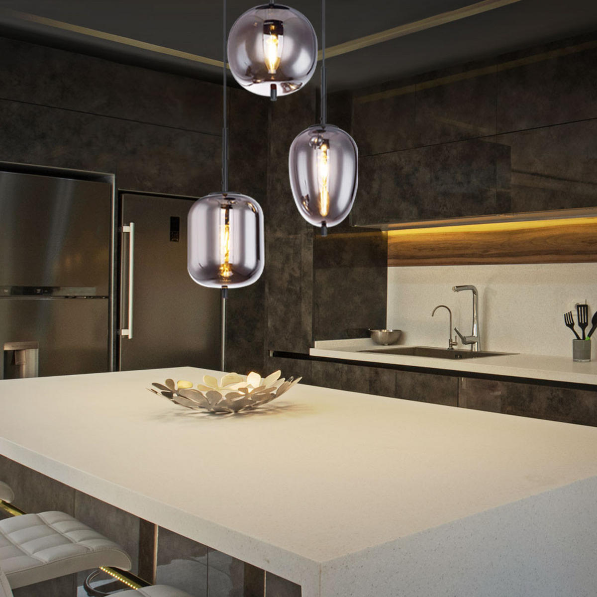 LED HÄNGELEUCHTE Metall Grau - Grau, Glas (46/46/120cm) - Globo Lighting