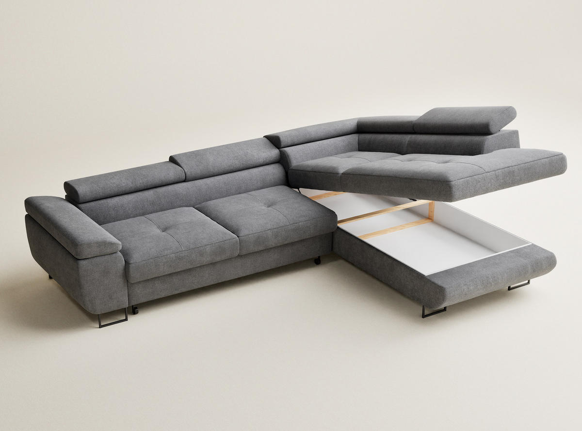 ECKSOFA Concord Grau Chenille-Stoff - Rechts Seite - Schwarz/Grau, Holz/Holzwerkstoff (277/203cm) - Maison de Reve