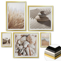 WANDBILDER 5er Set - 50x50 cm & 20x30 cm & 40x60 cm Goldrahmen - Wolkenmeer, Traumfänger, Gras - Goldfarben, Kunststoff (40/60cm) - ArtPrintCave
