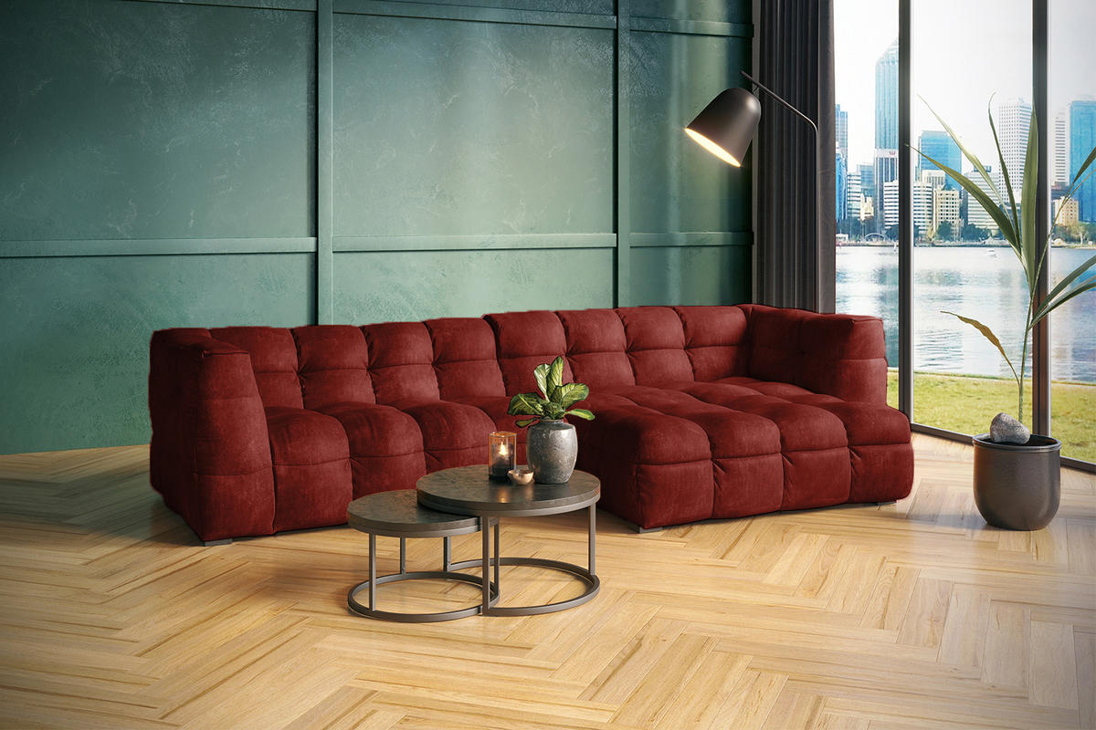 ECKSOFA RIO Bordeaux Velvet - Bordeaux/Schwarz, Textil (319/170cm) - KAWOLA