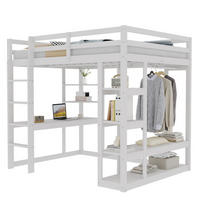 HOCHBETT 140/200 cm in Weiß – mit Schreibtisch, Regalen und Stauraum - Weiß, Holz (140/200cm) - BEAOK