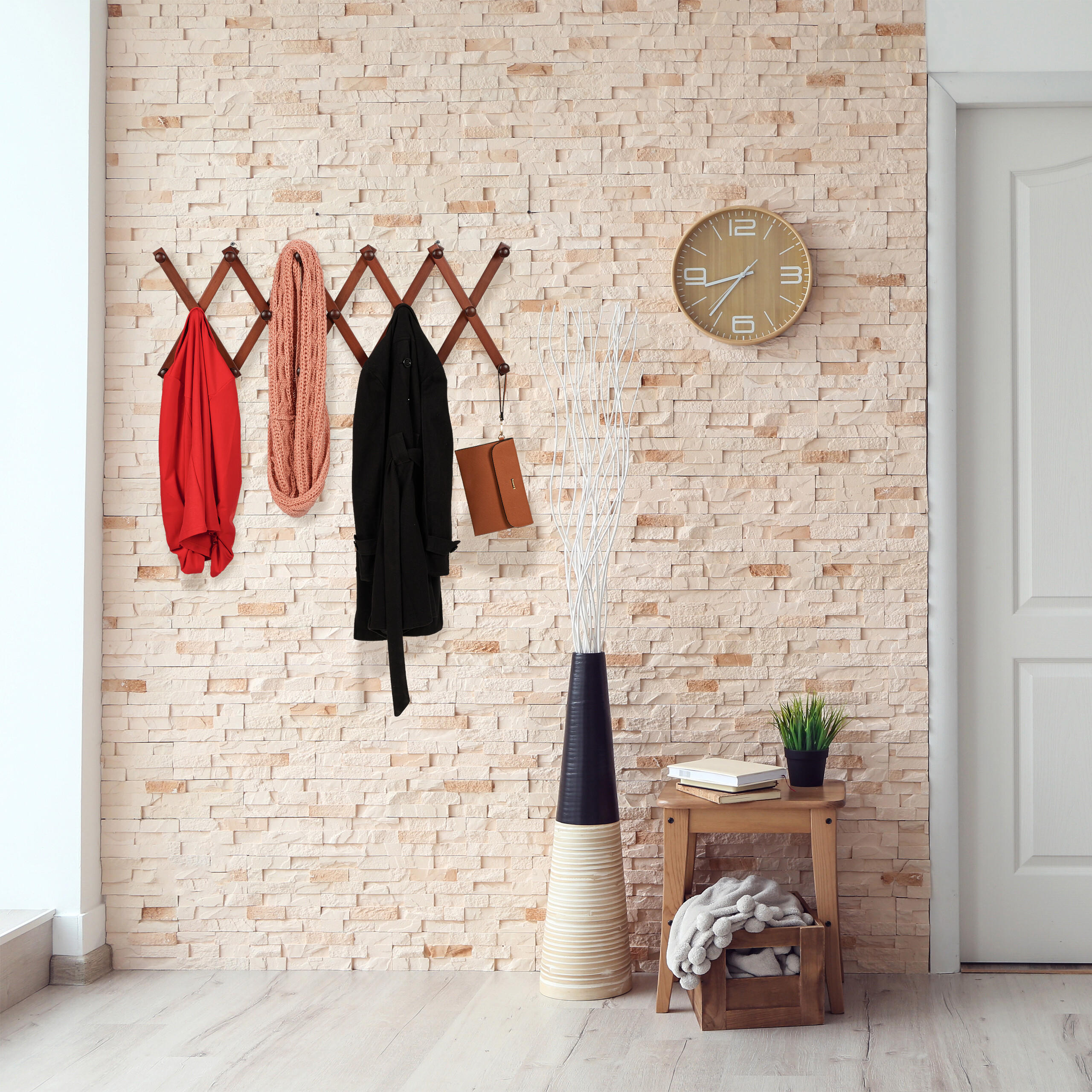 WANDGARDEROBE - Braun, Holz (182.5/7.5/7.5cm) - Relaxdays