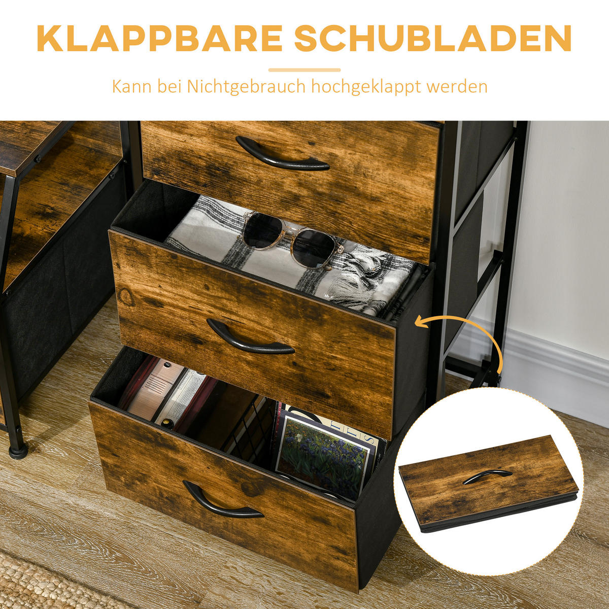 KOMMODE aus Stoff Aufbewahrungsschrank mit 3 Schubladen, Ablage Braun - Braun, Textil (29/92/44cm) - HOMCOM