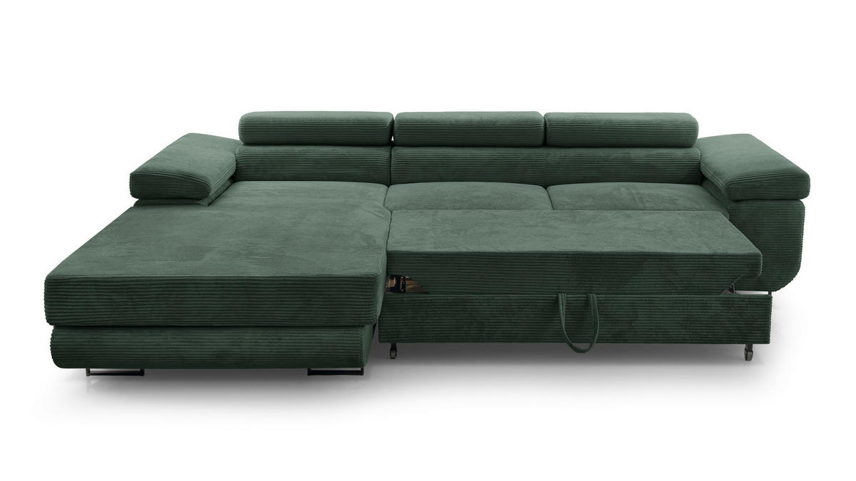 ECKSOFA L Form Arborio Dunkelgrün 280/203/90 cm Links mit Schlaffunktion - Dunkelgrün/Schwarz, Textil/Metall (203/280cm) - AX Living