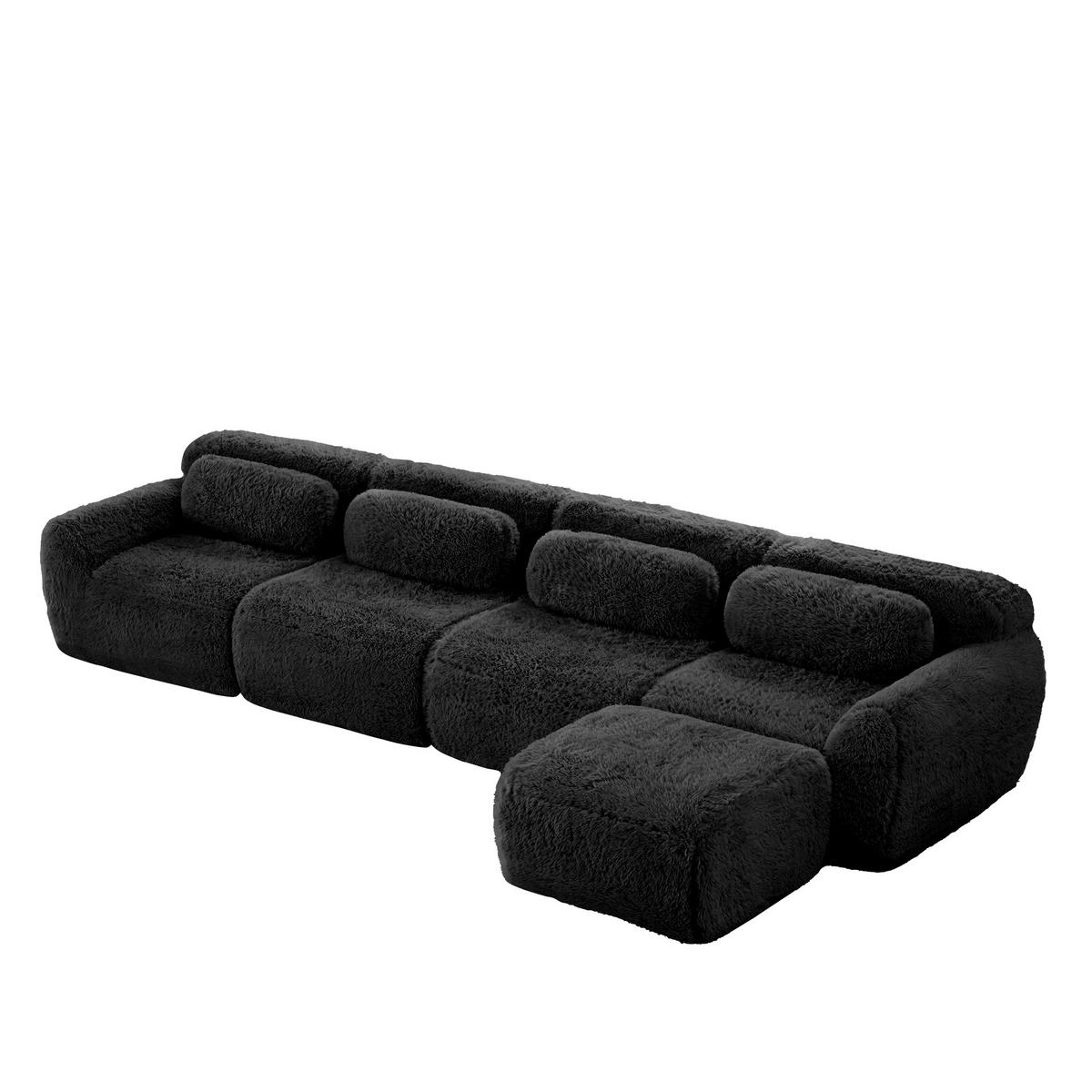 L-FÖRMIGES ECKSOFA Schwarz 378/179/73 cm 4-Sitzer Modular Ohne Montage - Schwarz, Textil (378/179cm) - PANGIVO