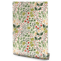 VLIESTAPETE Wildblumen, Blätter und Früchte – Grün, Rosa, Creme – 50x1000 cm - Creme/Rosa, Papier (50/1000cm) - Muralo