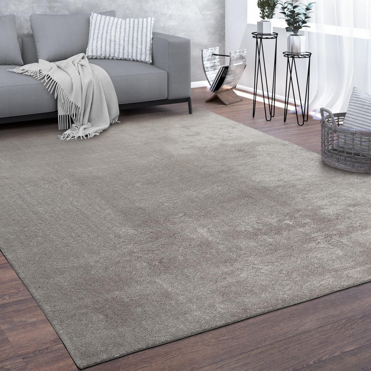 TEPPICH Kurzflor waschbar Unifarben Wohnzimmer schmutzabweisend Grau Quadrat 200S - Grau, Textil (200/200cm) - KADIMA DESIGN