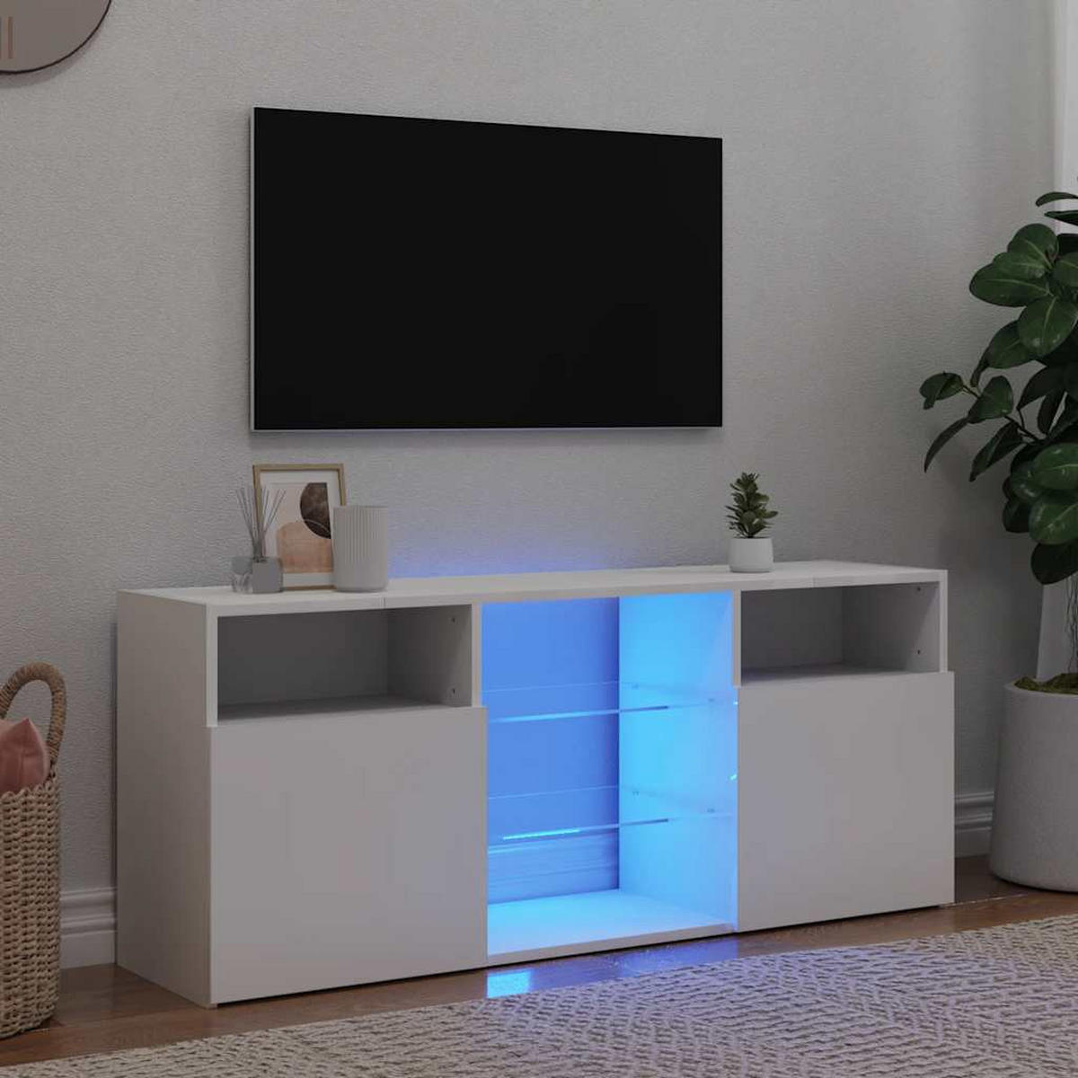 TV-SCHRANK Mit Led-Leuchten Weiß 120/30/50 Cm - Weiß, Holz (120/50/30cm) - vidaXL