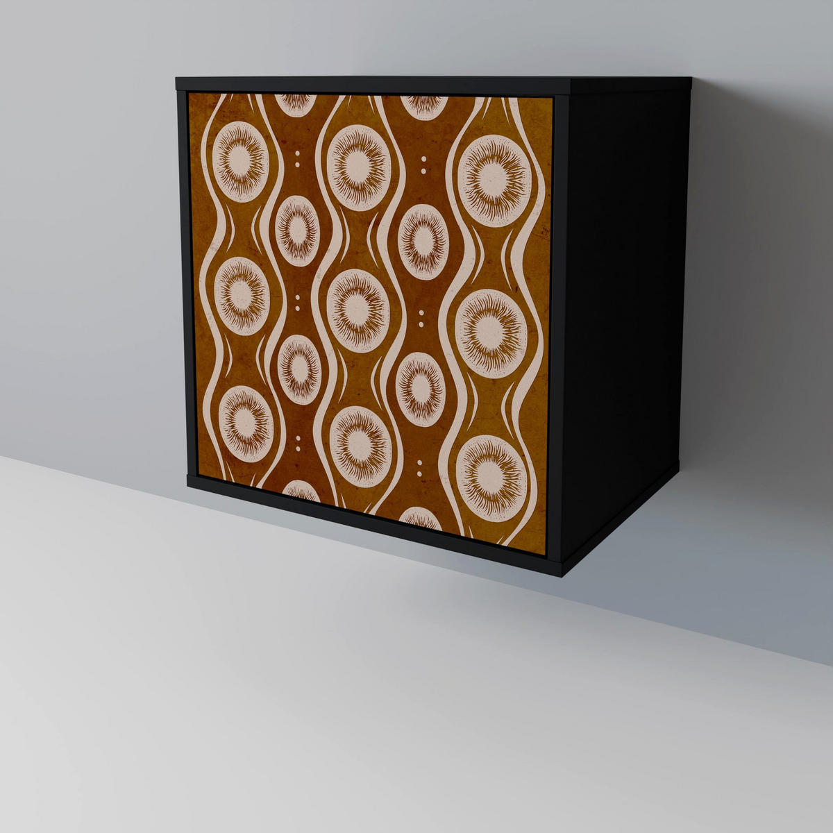 SIDEBOARD BROWN EYES, Schwarz, 57,5x42x72,5 cm, Schwarze Metallfüße - Multicolor/Schwarz, Holzwerkstoff/Metall (57.5/72.5/42cm) - SpaceRebels