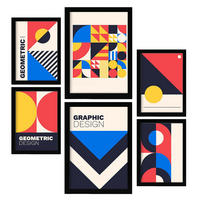 POSTER Set Mit 6 Drucken Im Bauhaus 1 Geometrische Designkollektion Drucke Mit Ästhetische Dekorative Rahmen Für Zuhause A3 & A4 Schwarzer Rahmen - Schwarz, Papier (29/3cm) - Nacnic
