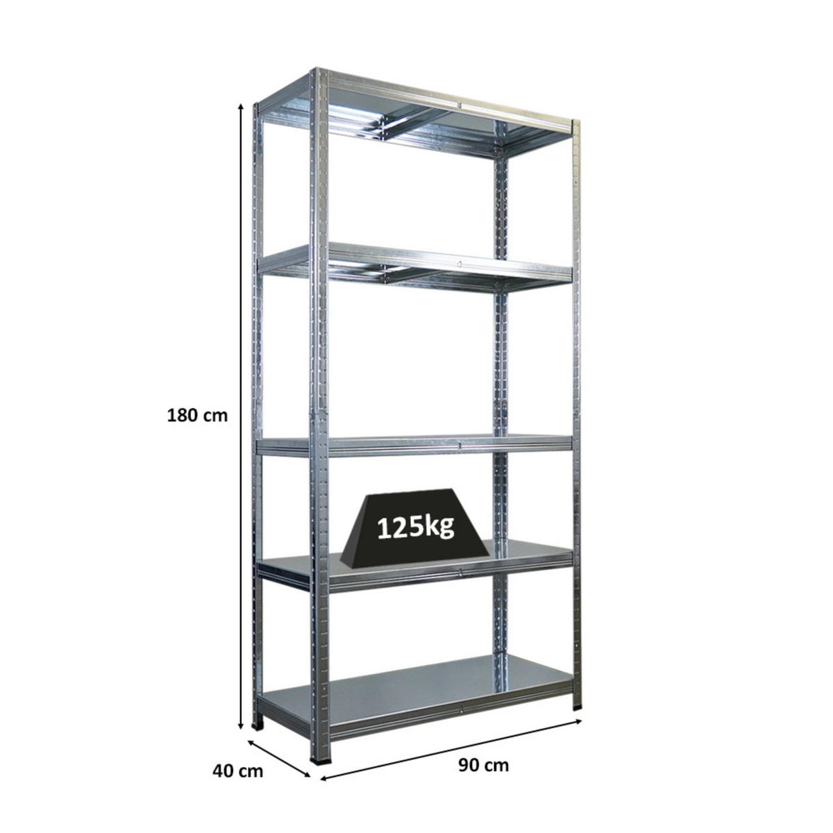 SCHWERLASTREGAL Ragnar für Gesamtlast 625kg 180x90x40 5 Stahlplatten-Ebenen Verzinkt - Schwarz, Metall (90/180/40cm) - PROREGAL