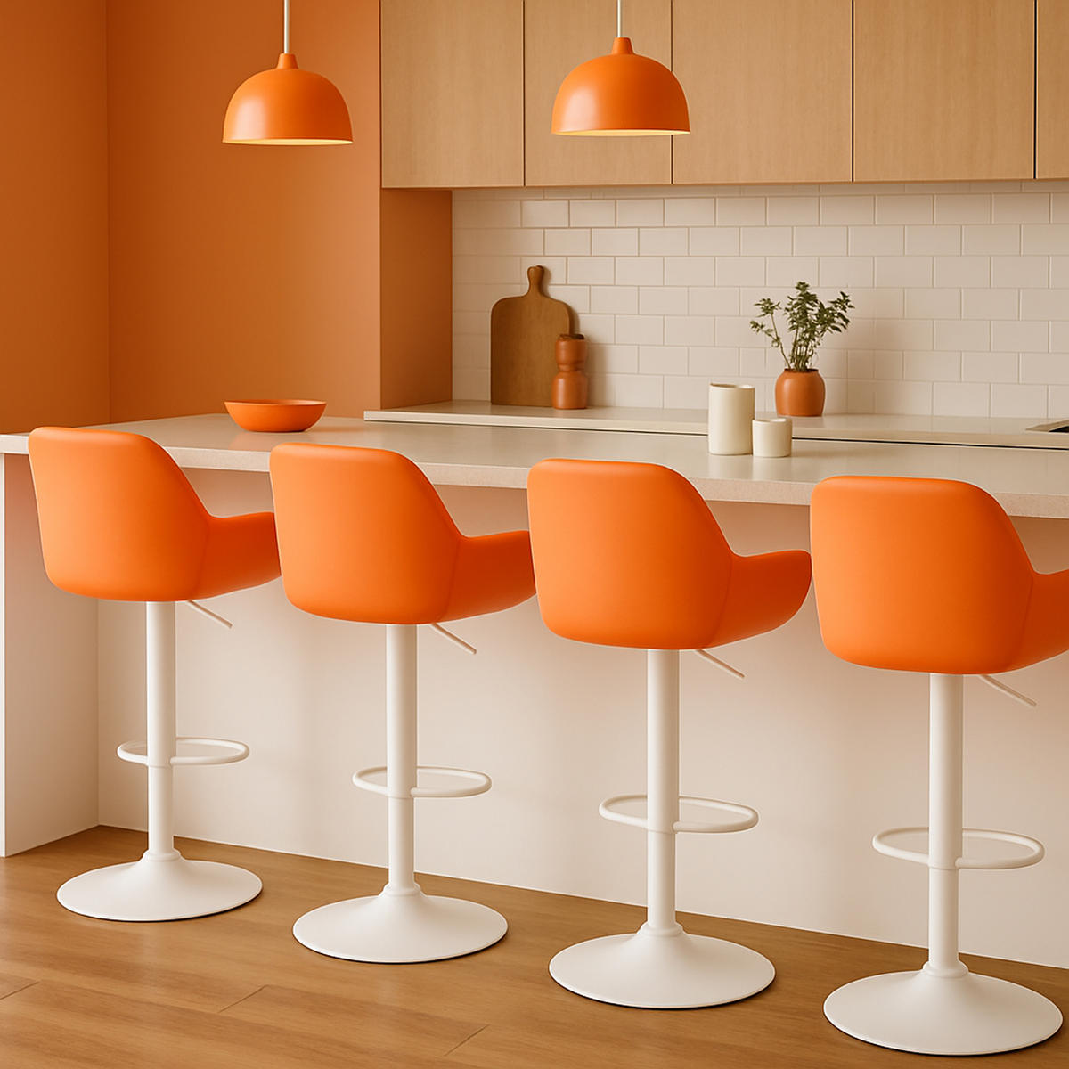BARHOCKER 2er Set Prag Kunstleder weiß orange - Orange/Weiß, Kunststoff/Metall (51/109/52cm) - TPFLiving